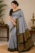 Grey & Black Zari Border Saree