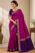 Elegant Magenta Saree with Purple & Gold Zari Border